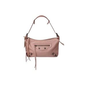 BALENCIAGA The Hip One Shoulder Hobo Bag Pink Leather Black